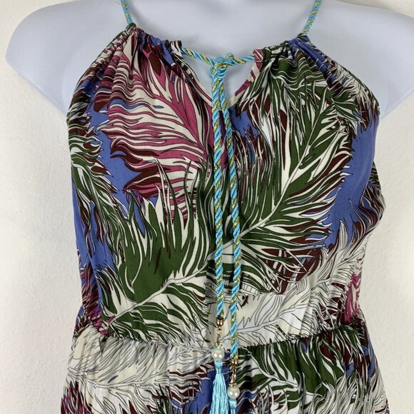 Size Small Jumpsuit Floral Foliage Sleeveless Blue Pink Adjustable Ananxianzi - Picture 4 of 7